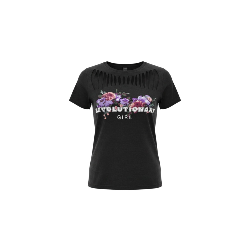 Rue21 Graphic Tee Womens Medium Black NWT Revolutionary Girl Floral Slashed Neck